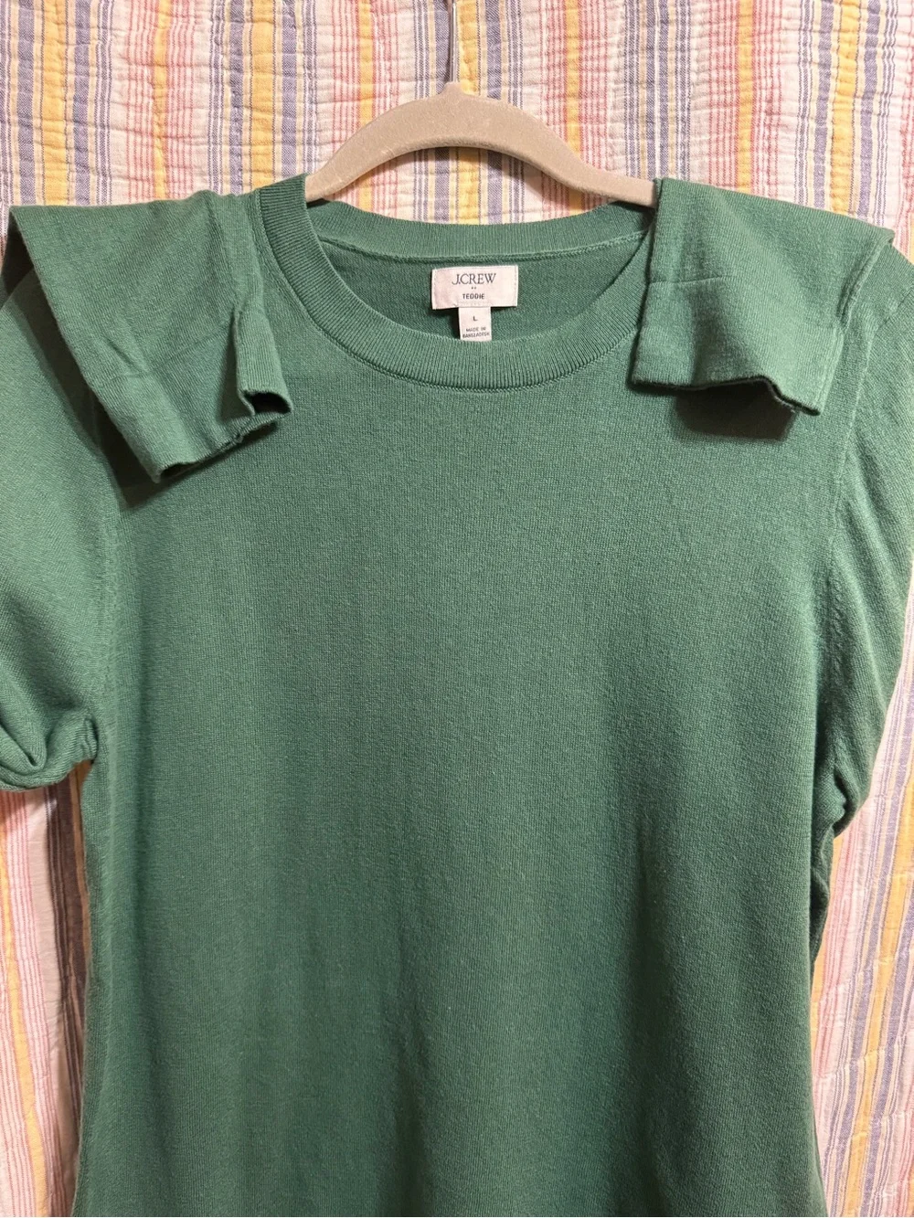 J.Crew Teddie 100% Cotton Jade Green Pullover Sweater Sz L